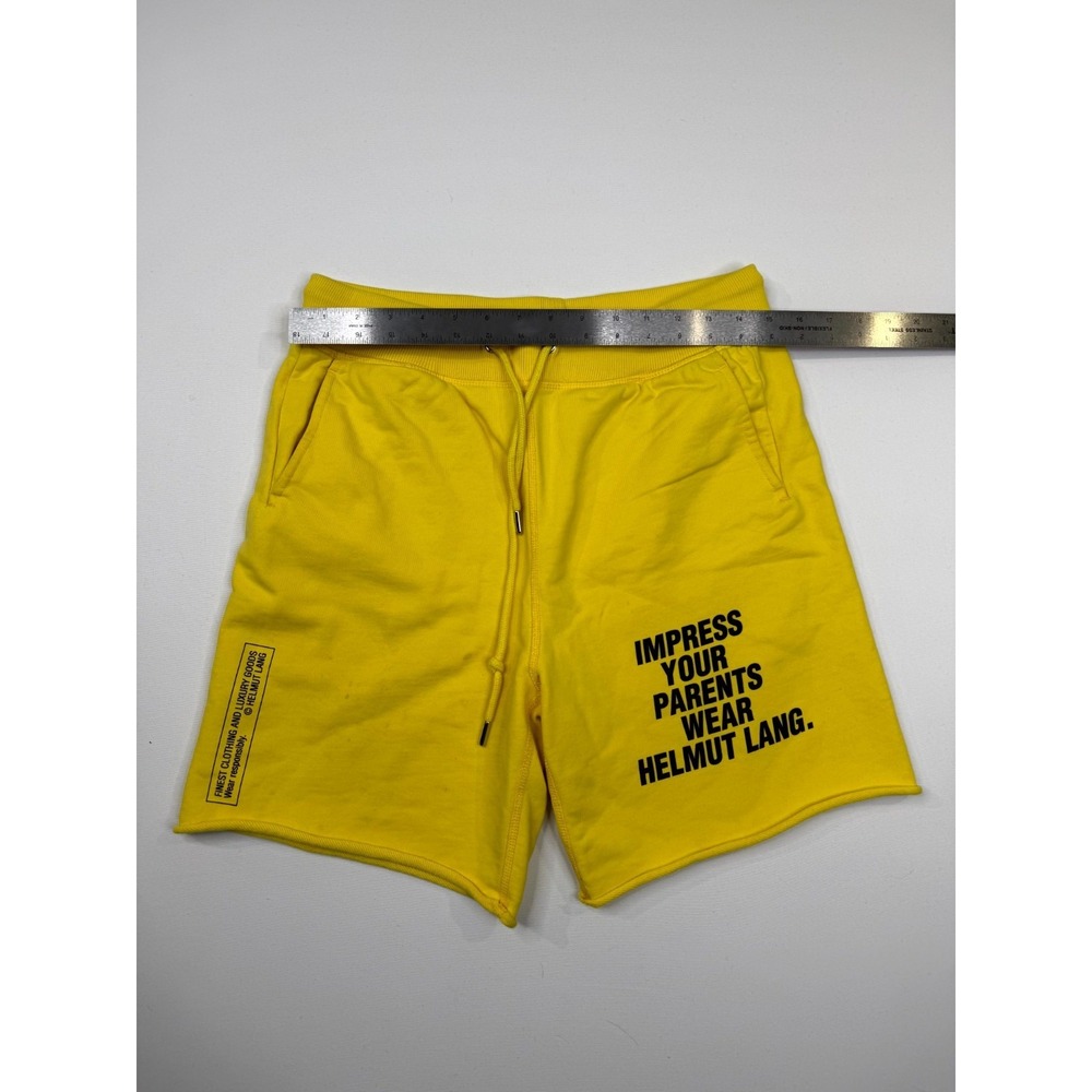 Helmut Lang Impress Your Parents Sweat Shorts Mens Yellow Graphic Print Mid Rise - Picture 3 of 6